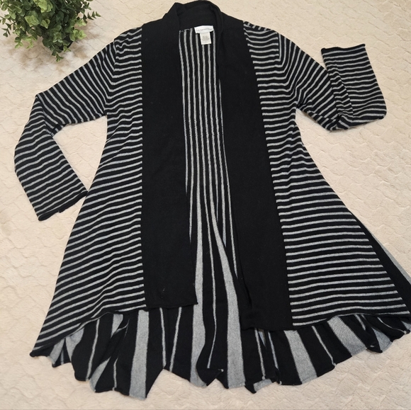 Soft Surroundings Sweaters - Soft Surroundings Black and Gray Downtown Waterfall Cardigan, Size Small